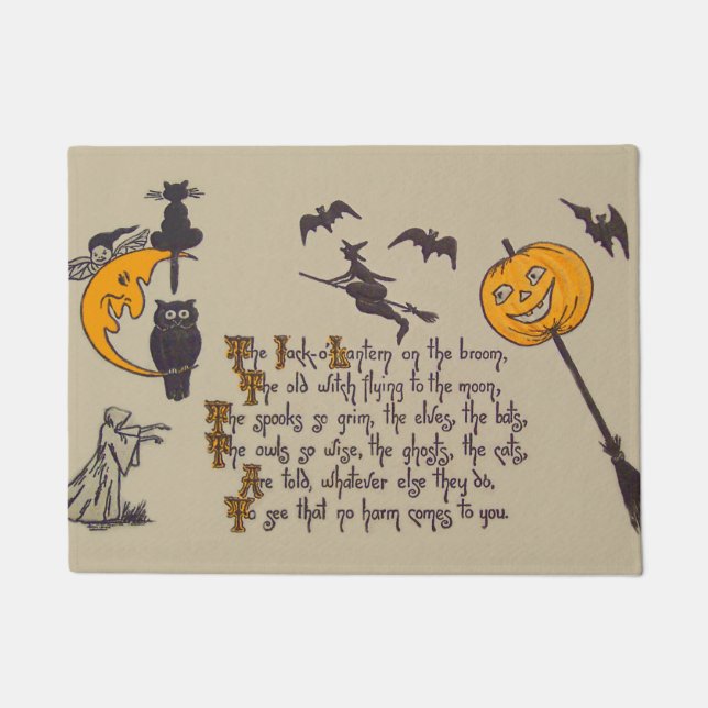 Witch Bat Uil Black Cat Jack O' Lantern Deurmat (Voorkant)