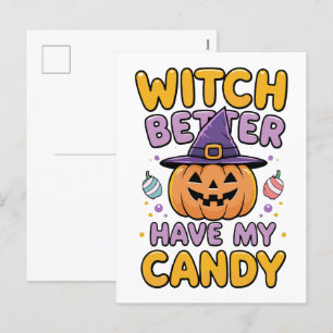 Witch Better Have My Snoep - Schattigee Kawaii Hal Feestdagenkaart