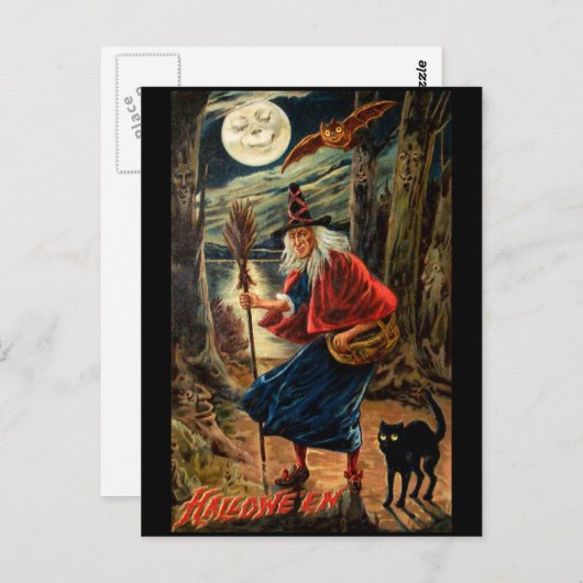 Witch bij Halloween Night Briefkaart (Voorkant / Achterkant)