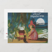 Witch Black Cat Cauldron Briefkaart (Voorkant / Achterkant)