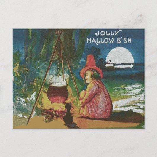 Witch Black Cat Cauldron Briefkaart (Voorkant)