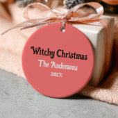 Witch Black Cat Cycling Xmas Tree Witchy Christmas Keramisch Ornament