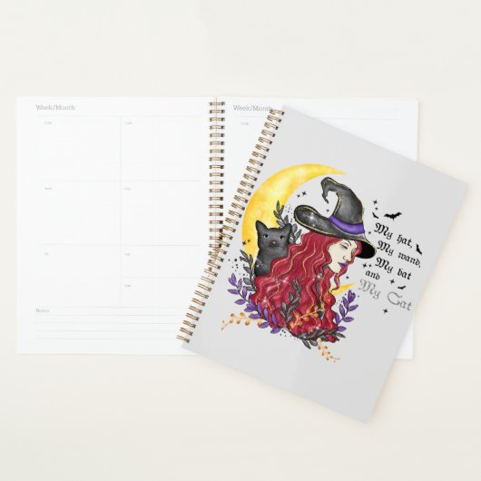 Witch, Black Cat en Crescent Moon Planner (Display)
