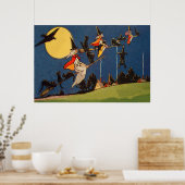 Witch Black Cat Flying Moon Crow Poster (Keuken)