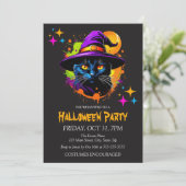 Witch Black Cat Kostuum Halloween Party Kaart (Staand voorkant)