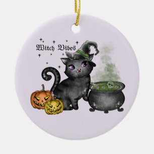 Witch Black Cat   Witch Vibes Keramisch Ornament