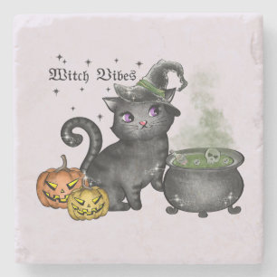 Witch Black Cat   Witch Vibes Stenen Onderzetter