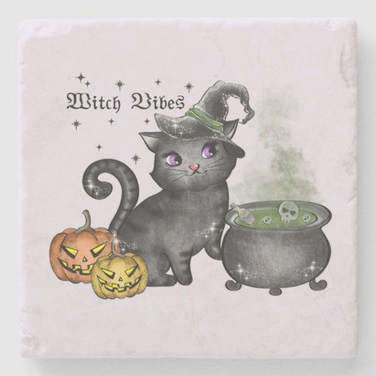Witch Black Cat | Witch Vibes Stenen Onderzetter (Voorkant)