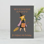 Witch Blond Meisje Halloween Verjaardagsfeest Kaart (Staand voorkant)