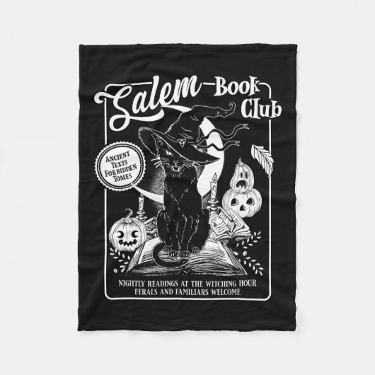 Witch Book Club Bookish Retro Halloween Zwarte Kat Fleece Deken (Voorkant)