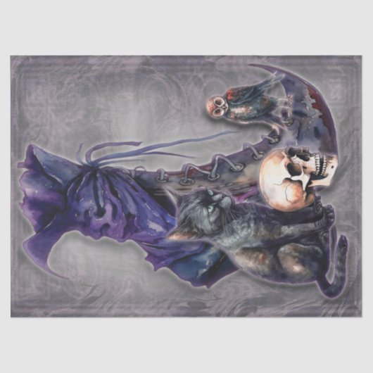 Witch Boot met uil en kat decoupage papier (Voorkant)