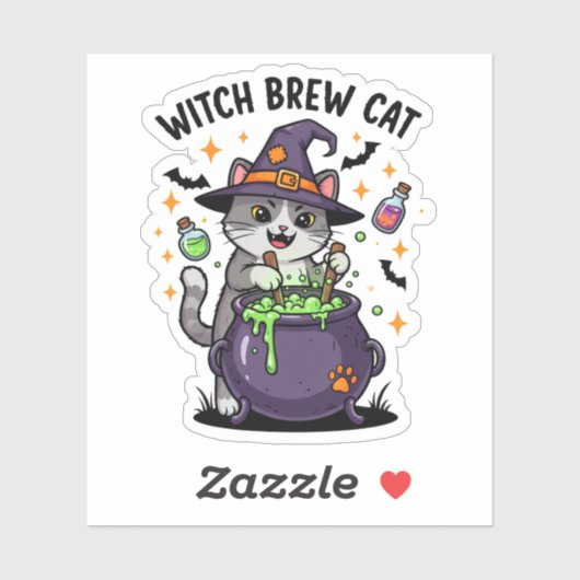 Witch Brew Cat - Magische ketel Halloween Sticker (Vel)