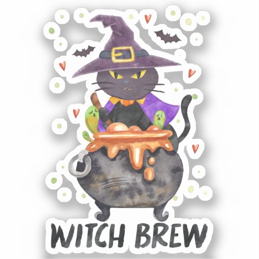 Witch Brew - Kat Dragen Heks Sticker (Voorkant)