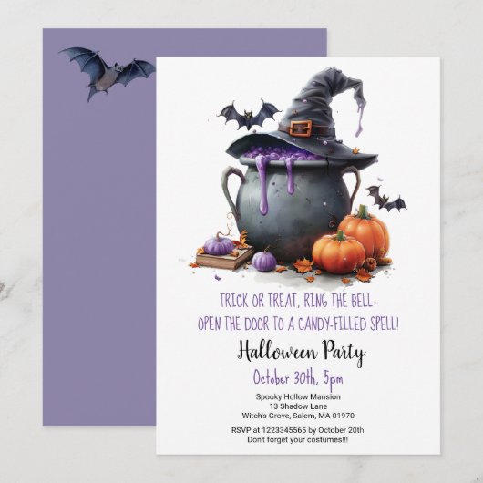 Witch Brew Trick or treat Pumpkins Halloween Party Kaart (Voorkant / Achterkant)