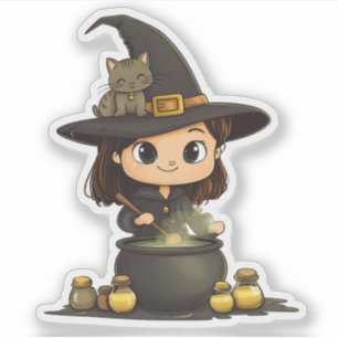 Witch Brewing Potion met Kat op Pet Sticker