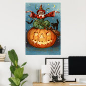 Witch Broom Black Cat Jack O Lantern Owl Poster (Thuiskantoor)