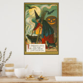Witch Broom Cauldron Jack O Lantern Bat Cat Poster (Keuken)