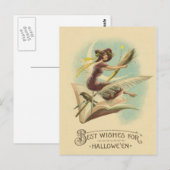 Witch Broom Crescent Moon Book Raven Briefkaart (Voorkant / Achterkant)