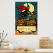 Witch Broom Flying Jack O Lantern Black Cat Bat Poster (Keuken)