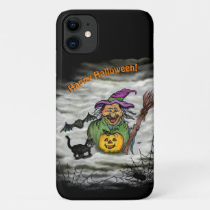 Witch, Cat, Bat en Pumpkin, Happy Halloween! iPhone 11 Hoesje