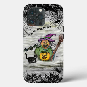 Witch, Cat, Bat en Pumpkin, Happy Halloween! iPhone 13 Pro Hoesje