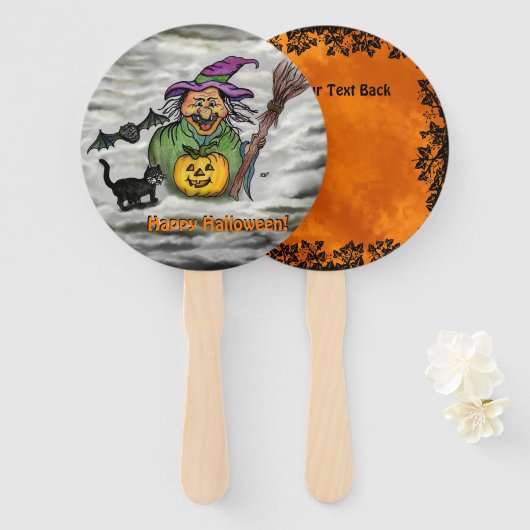 Witch, Cat, Bat en Pumpkin, Happy Halloween! Handwaaier (Voorkant en achterkant)