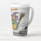 Witch, Cat, Bat en Pumpkin, Happy Halloween! Latte Mok (Rechterhoek)