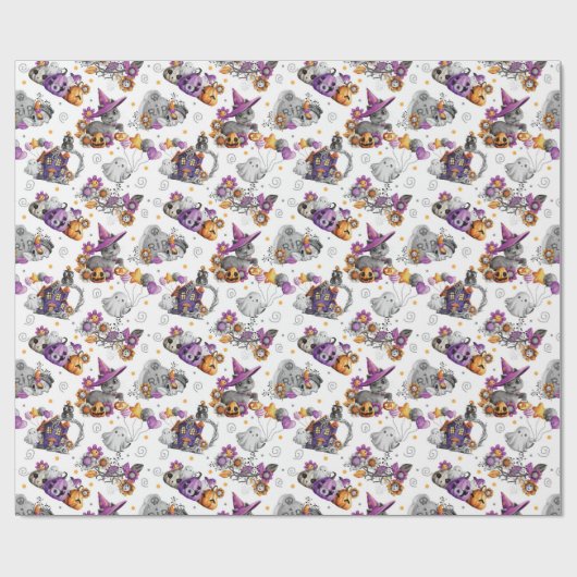 Witch Cat en Spooky Friends Cadeaupapier (Vlak)