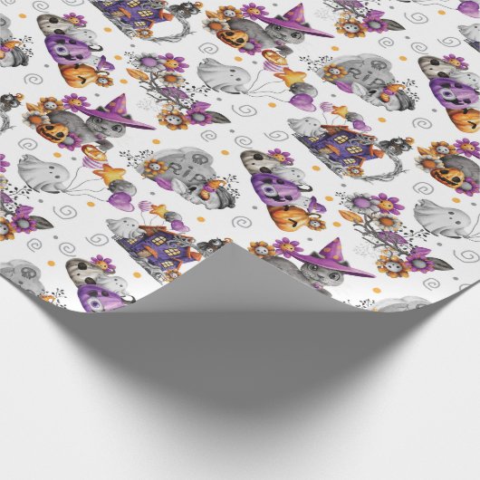 Witch Cat en Spooky Friends Cadeaupapier (Hoek)