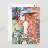 Witch Cat Halloween Art Briefkaart beroemd gemaakt (Voorkant / Achterkant)