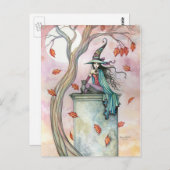 Witch Cat Halloween Briefkaart beroemd gemaakt doo (Voorkant / Achterkant)