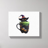 Witch Cat Halloween Coffee Mok – Schattigee zwarte Canvas Afdruk (Voorkant)
