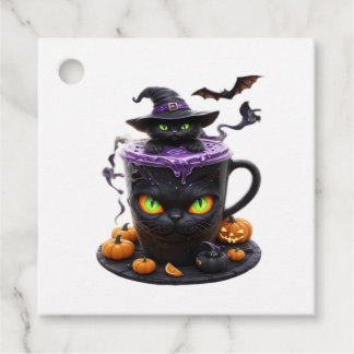 Witch Cat Halloween Latte  Creepy Cute Coffee with Bedankjes Labels