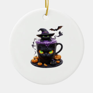 Witch Cat Halloween Latte  Creepy Cute Coffee with Keramisch Ornament