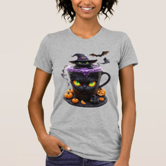 Witch Cat Halloween Latte  Creepy Cute Coffee with T-shirt