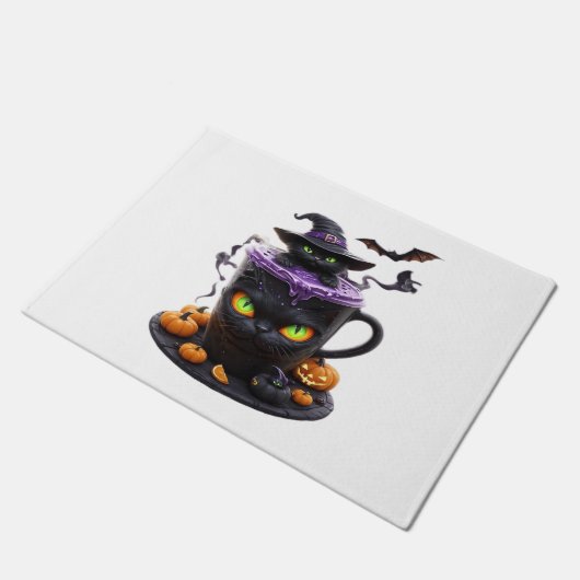 Witch Cat Halloween Latte - griezelige Schattigee  Deurmat (Schuin)