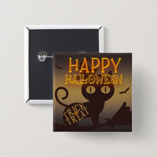 Witch Cat Happy Halloween Vierkante Button 5,1 Cm (Voorkant /achterkant)