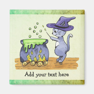 Witch Cat Making Magic Waterverf Painting Magneet