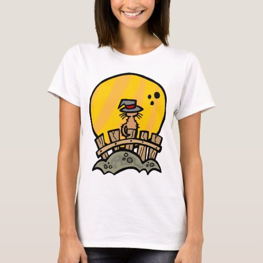 Witch Cat op Fence T-Shirt (Voorkant)