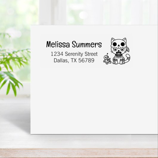 Witch Cat Voodoo Doll Return Address Rubberstempel