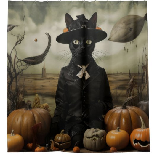 Witch Cat with Pumpkins  Douchegordijn (Voorkant)