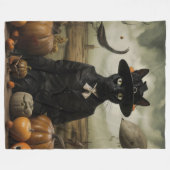 Witch Cat with Pumpkins  Fleece Deken (Voorkant (Horizontaal))