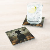 Witch Cat with Pumpkins  Glazen Onderzetter (Schuin)