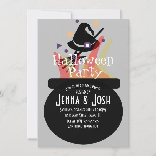 Witch Cauldron Spooky Halloween Costume Party Gray Kaart (Voorkant)