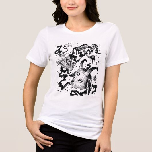 Witch Deadly Potion Geit Zwart-wit T-shirt (Voorkant)