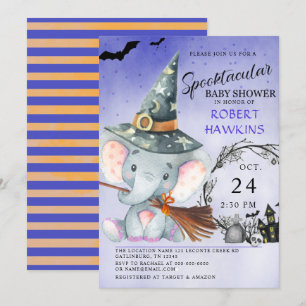 Witch Elephant Halloween Baby shower Uitnodiging