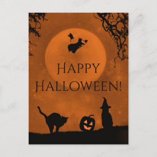 Witch en Black Cat Happy Halloween Briefkaarten