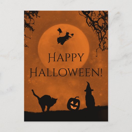 Witch en Black Cat Happy Halloween Briefkaarten (Voorkant)