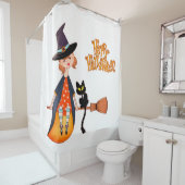 Witch en Black Cat Happy Halloween Douchegordijn (In situ)