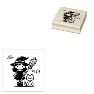 Witch en Cat Stamp - Aanpassen met uw namen! Rubberstempel